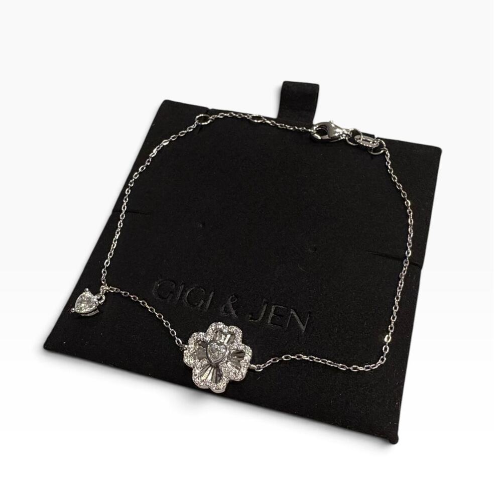 Moissanite Stone Flower Bracelet 925 Sterling Silver Dainty Floral Charm